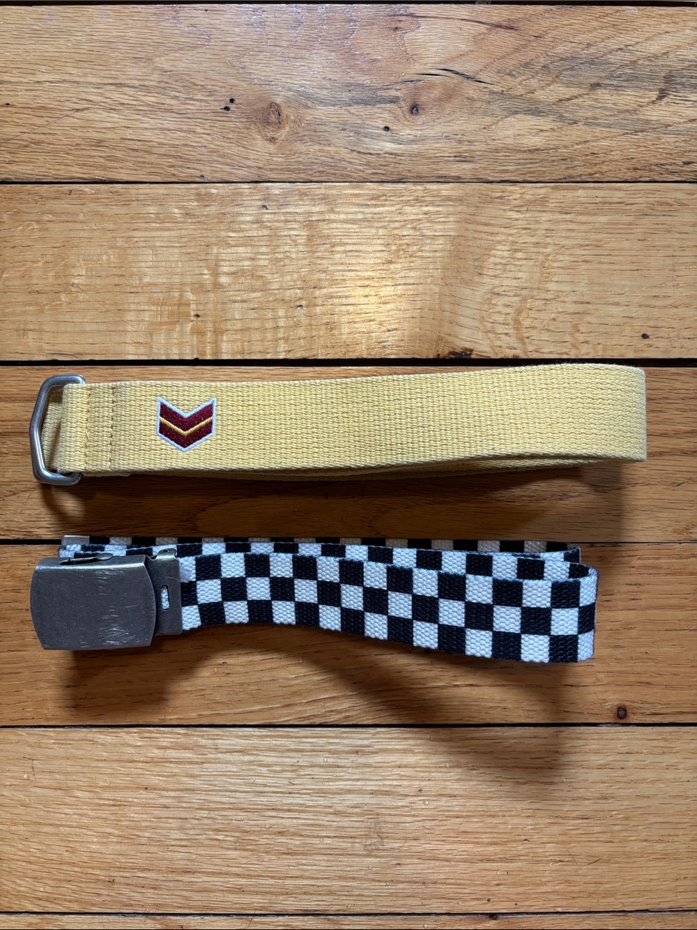 Yellow Canvas Belt with Chevron Accent & Checkered Belt
